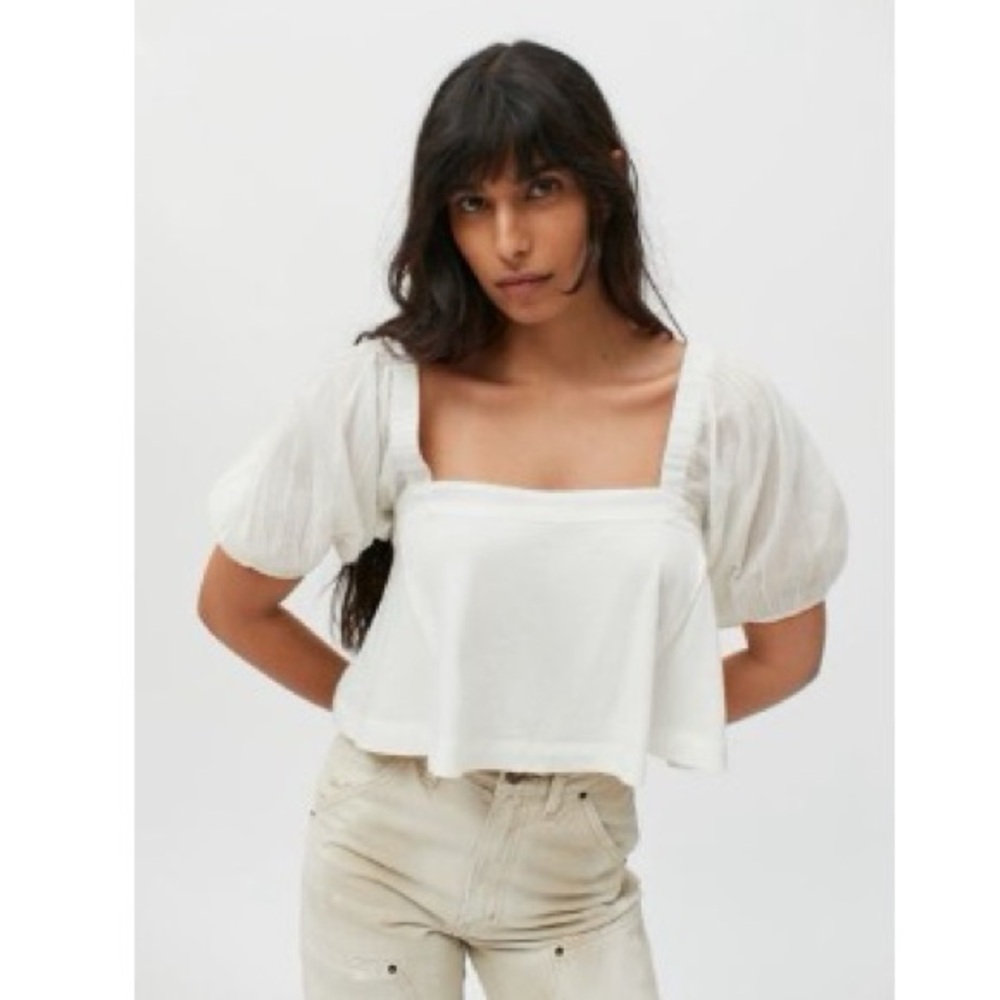 Urban Outfitters White Puff Sleeve Crop Blouse